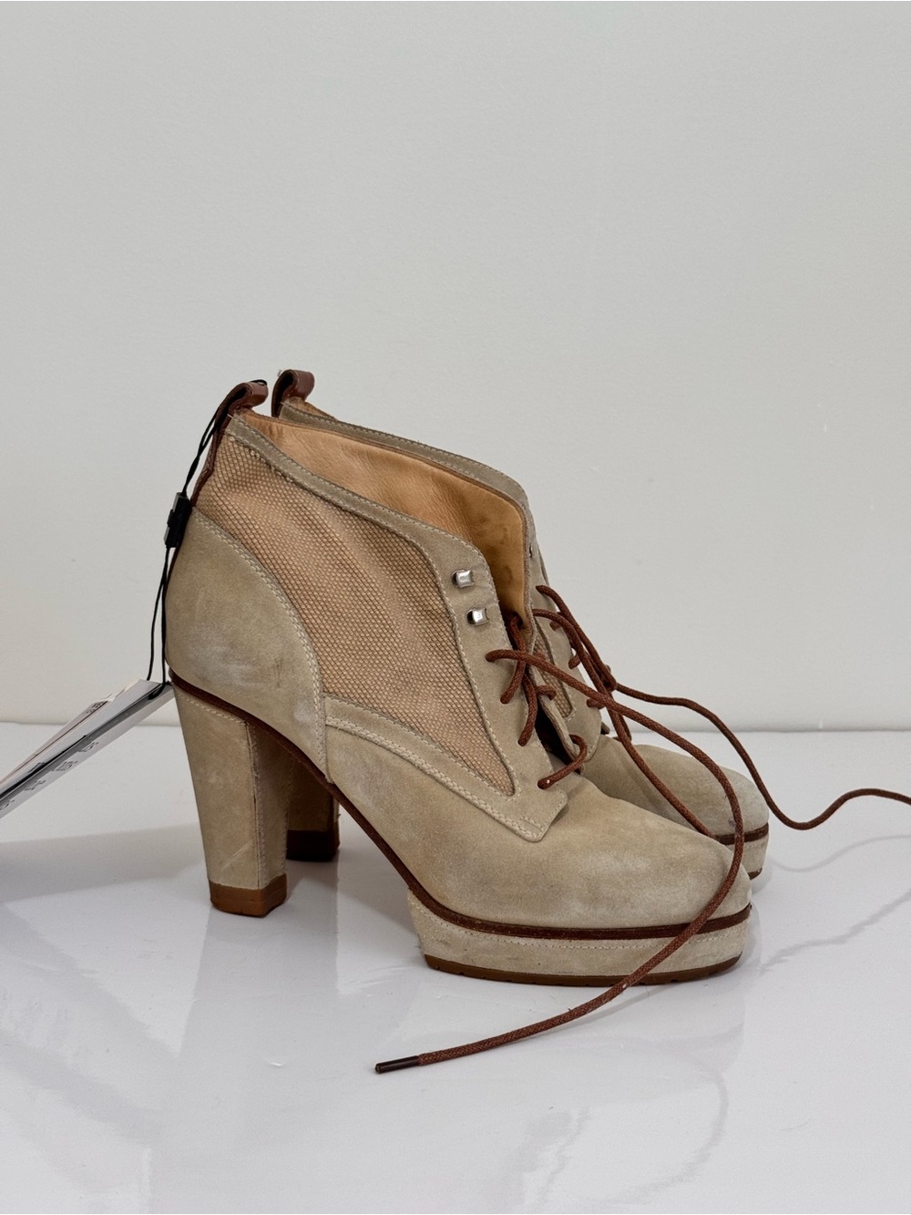 Rag & Bone Beige Suede Lace-Up Platform Ankle Boots EU 37 Made in Italy